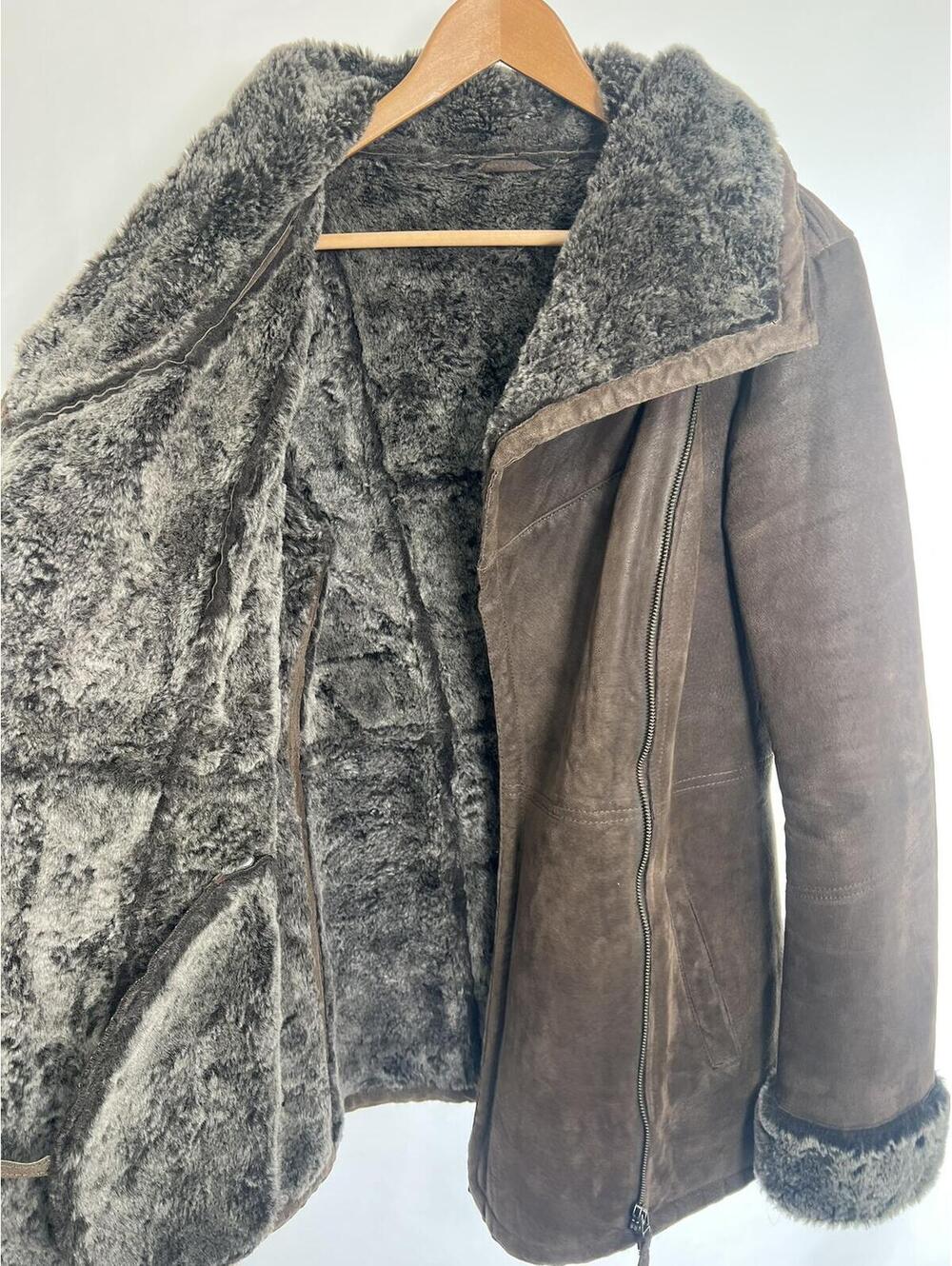 Danier Genuine LeatherAsymmetrical Zip Coat Faux Shearling Women's Medium - Picture 2 of 6